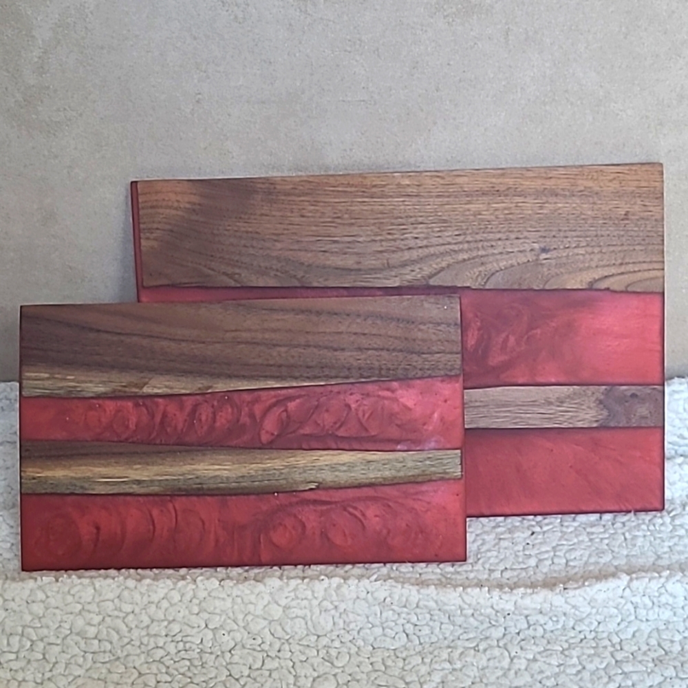 Hand crafted wood and resin cutting boards